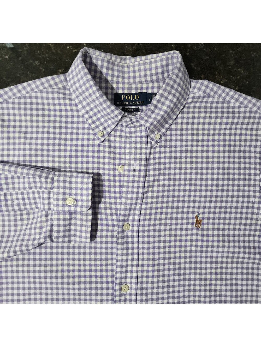 Polo Ralph Lauren Classic Fit Button Down Oxford Grid Plaid Check Flesh Pony